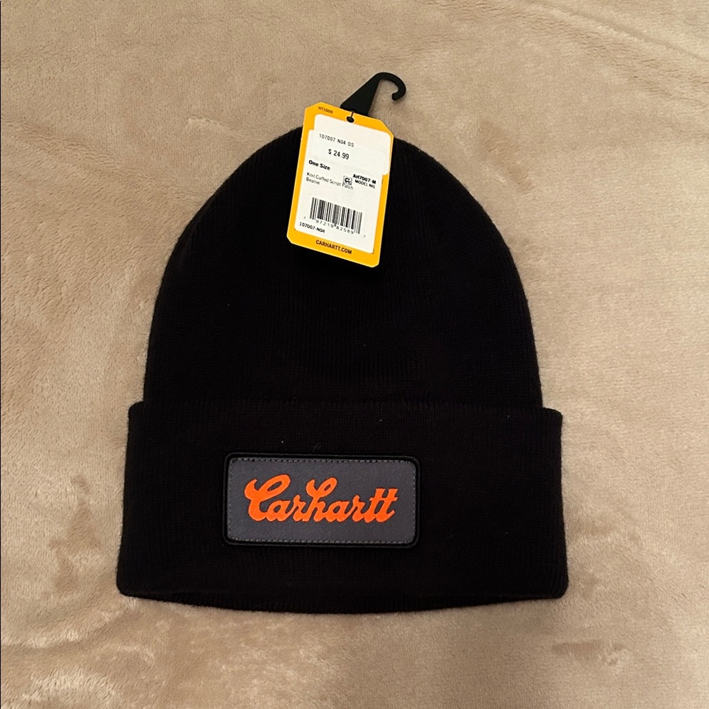 🔥Carhartt Black Knit Hat with Orange Logo🔥